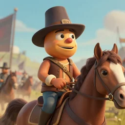 close up cinematic artwork of meatwad riding a horse on the battlefield by Greg Rutkowski, 4k, masterpiece