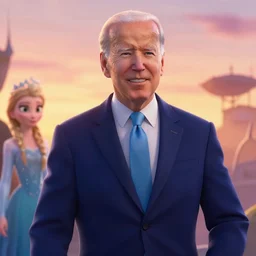 a joe biden as a handsome prince, in, pixar and disney animation character design, sharp, rendered in unreal engine 5, anime key art by disney infinity, frozen, tangled, bloom, dramatic lighting, sunrise, rendered in renderman