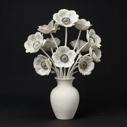 earthy by maurice sendak, by dorothea tanning pitch black. a sculpture of a group of anemones in a vase