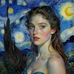 an amazing portrait of the most beautiful woman, beautiful painting artwork in the style of starry night