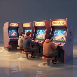 flooded video arcade, by peter mohrbacher dan mumford craig mullins nekro, cgsociety, pixiv, volumetric light, 3 d render