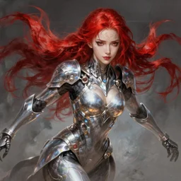 >  professional dynamtic  portrait of female an cryogenic agile assassin 21th  in a dynamic pose ,  armor elements , long red hair, beautiful bone structure, symmetrical facial features, intricate, elegant, digital painting, concept art, smooth, sharp focus, illustration,  by Ruan Jia and Mandy Jurgens , and mucha, and Artgerm and William-Adolphe Bouguerea