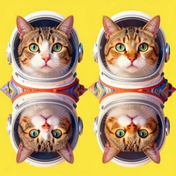 bright vibrant saturated portrait, symmetrical reflection, symmetric cat in space helmet by Eli Mendelson and Jenn Martin james gurney artstation trending artist in the style of studio Ghibli and 1960s americana Comics, HQ 8k scan