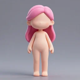 of a full body 2 d girl with 3 d oil pink hair realistic eyes with minimal features