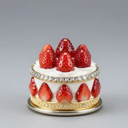 detailed jewel figurine depicting a strawberry cake, made by faberge. macro photography.