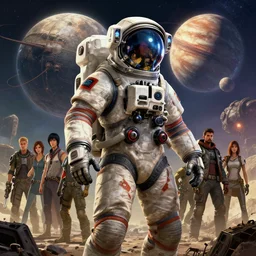 hardmesh retro futurist post - apocalyptic steampunk fallout 7 6 astronaut in space near gas giant, hyper realistic, art gta 5 cover, official fanart behance hd artstation by jesper ejsing, by rhads, makoto shinkai and lois van baarle, ilya kuvshinov, ossdraws, feng zhu and loish and laurie greasley, victo ngai
