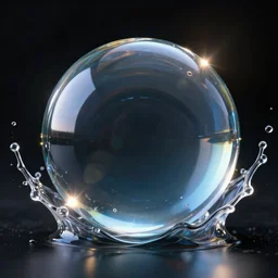 refractive transparent clear glass orb, lens flare, dark lighting, reflective surface, unreal engine,, splash art, trending on artstation hq, digital art, 6 4 mm, 4 k, uhd, high quality