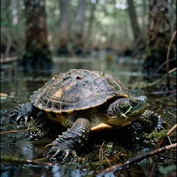 expired film bleached water damage strange turtle creature in swamp