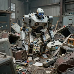 cluttered science fiction robot wrecking yard. muted colors. by Jean-Baptiste Monge !!!!!!!!!!!!!!!!!