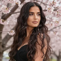 photo of salma hayek with long hair in the style of stefan kostic, realistic, body shot, sharp focus, 8 k high definition, insanely detailed, intricate, elegant, art by stanley lau and artgerm, cherry blossoms