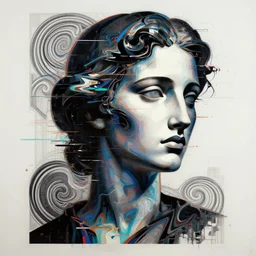 epic concept art., glitchart, glitch, error. abstract female face silhouette mixing with black and color liquid fluid. abstract sculpture. art deco swirls. masterpiece, michelangelo. concept art, matte painting. greg rutkowski, wlop, victo ngai, kandinski