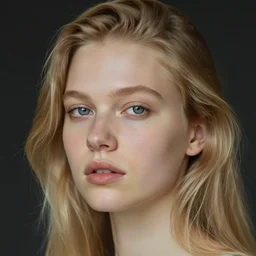 portrait of blonde katerina udut, with small mole near lips on the left side of the face, in style of claude monet