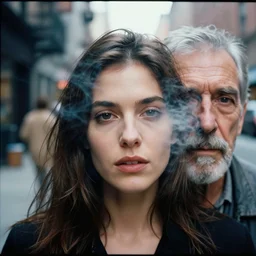closeup portrait of a woman in a smoky new york back street , by Annie Leibovitz and Steve McCurry, natural light, detailed face, CANON Eos C300, ƒ1.8, 35mm, 8K, medium-format print