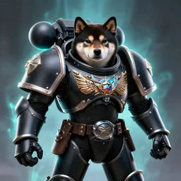 wearing warhammer 4 0 k champion black armor, anthropomorphic shiba inu, shiba inu face, stuning 3 d render, masterpiece, glowing aura, by donato giancola and greg rutkowski and wayne barlow and zdzisław beksinski, realistic face