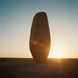 brutalist giant monolith in the atacama desert. sunset. kodak. lens flare. raw.