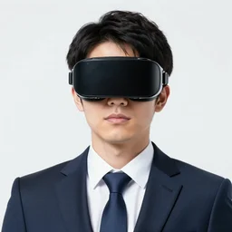Japanese man in a business suit with futuristic cyberpunk VR goggles implanted into his face, by Stanley Artgerm Lau, WLOP, Rossdraws, James Jean, Andrei Riabovitchev, Marc Simonetti, Yoshitaka Amano, digital art, masterwork, cgstudio, trending on ArtStation,