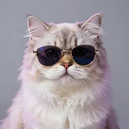 the fluffiest cat in the entire universe, wearing sunglasses, synthwave style