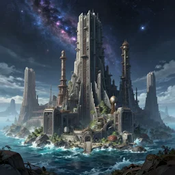 a beautiful photorealistic rendering of abandoned city nature architecture industrial architecture citadel by peter eisenman, cosmic nature sea at fall cgsociety anime alien vice city synthwave steampunk landscape tundra, archdaily, wallpaper, highly detailed, trending on artstation.