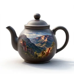 chrome teapot, stylized 3d render, isolated on a pure white background, centered, entire object in frame, sharp focus, soft studio lighting