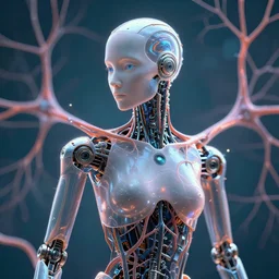a robot growing neurons all across its shiny metal shell, romanticism portrait