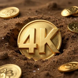 A gold coin found buried with other treasure, 4K render, ultra-high resolution