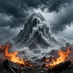 washington during humongous tsunami, raining, thunderstorm, destruction, fire, collapsing, apocalypse, hyperdetailed, artstation, cgsociety, 8 k
