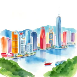 hong kong, watercolor