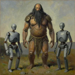 prostrate robots, behemoth alien shaman god, grant wood, pj crook, edward hopper, oil on canvas