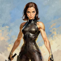 gal gadot in battle angel alita. by rembrandt 1 6 6 7, illustration, by konstantin razumov