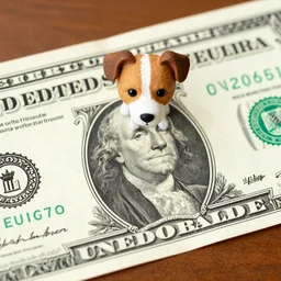 a dog on a one dollar bill.