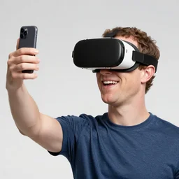 mark zuckerberg wearing a virtual reality headset taking a smiling selfie in front of the sagrada familia basilica, high detail, full focus, depth of field, time magazine 2 0 2 2