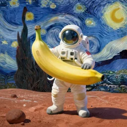 a banana astronaut on mars art by vincent van gogh style