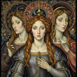 most beautiful jeanne d'arc in the style of william blake, terese nielsen, detailed, intricate, beautiful faces, steve argyle, loss of sanity, ecclesial wolf's den pastoral fantastic reality