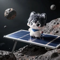anime fumo plushie on solar orbit landing on asteroid
