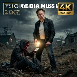 portrait of elon musk giving money to homeless, traumatising, dramatic, horror, scary, stressful, award - winning photography, detailed, 8 k, hdr, high quality, long shot, 3 5 mm, epic scenery, legendary, glow up, touching, americanised