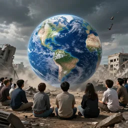 people sitting around witnessing the last day of planet earths destruction