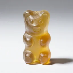 antique gummy bears, studio product photography, isolated on a pure white background, centered, entire object in frame, sharp focus, soft studio lighting