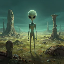 alien landscape in moebius style , cinematic lighting