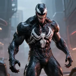 venom fused with deadshot, ultra realistic 4 k unreal engine very cinematic render with ray tracing bloom ambient occlusion strong reflections depth of field fog