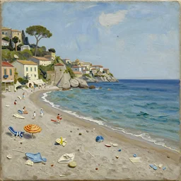 impasto relief oil painting of a beautiful italian beach scene byjulius paulsen