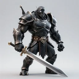 [ horrific anthropomorphic pitch black muscular creature with armor glowing white eyes, holding a sword ]! standing in an [ immensely dark corridor ]!, digital art style, concept art, trending on [ artstation ], contest winner, award winning, 4 k quality