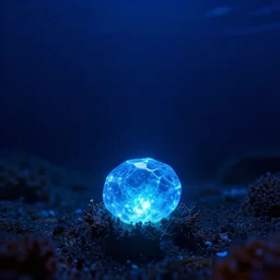 glowing blue gem at the bottom of the ocean