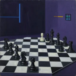 surreal chess, 8 0 s style synthwave, matte colors, oil on canvas