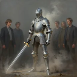 painting of an ephemeral knight with a sword, fading to dust, by peter mohrbacher, john avon, dan mumford, craig mullins nekro, volumettic light, cgsociety, pixiv, 3 d render
