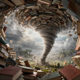 a swirling tornado of books