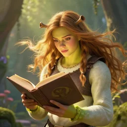 highly detailed portrait of beautiful girl reading a book, hair flowing down, in shrek, blurred hands, dynamic pose, unreal engine, fantasy art by greg rutkowski, loish, rhads, ferdinand knab, makoto shinkai and lois van baarle, ilya kuvshinov, rossdraws, tom bagshaw, global illumination, radiant light, detailed and intricate environment