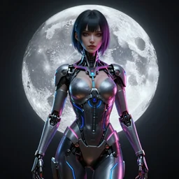 an intricately detailed ultra - realistic unreal engine 5 rendering of a full body portrait of manga cyberpunk neon - bordered cyborg moon goddess, concept art, intricate details, eerie, highly detailed, photorealistic, octane render, 8 k uhd art by kilian eng