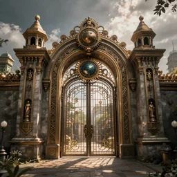 The gate to the eternal kingdom of steampunk, fantasy, digital art, HD, detailed.