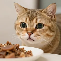 a meme with a cat looking at food with big eyes and envy