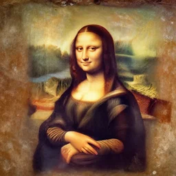 Photo of a pre historic cave painting of Mona Lisa in the style of cave painting